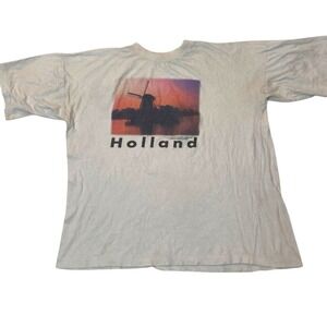Vintage 90s Holland‎ Windmill T-Shirt XL White Travel Retro Grunge Single Stitch